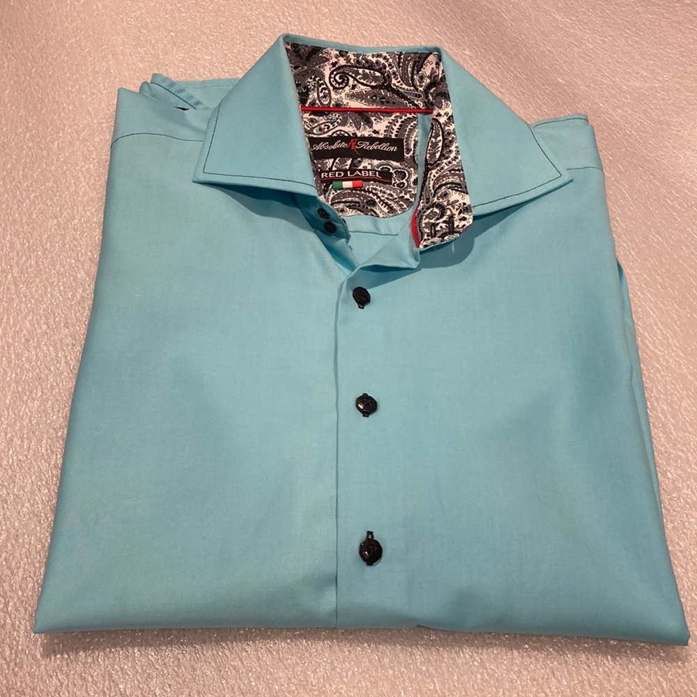 Absolute Rebellion Men’s Turquoise Collared Button Dress Shirt - Sz XL*